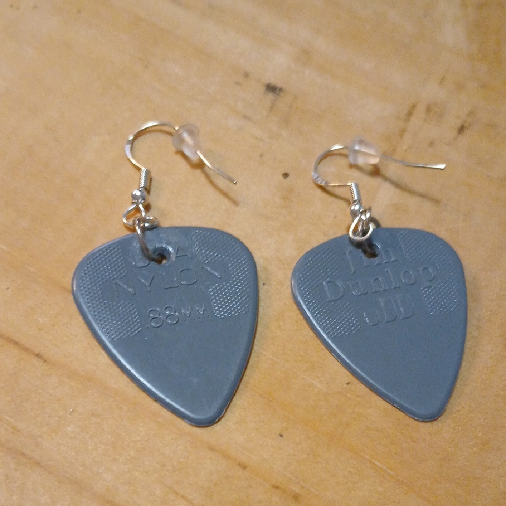 Dark Grey Dunlop Guitar Pick Earrings Handmade